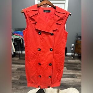 Rickie Freeman for Teri Jon Red 100% Cotton Double-Breasted Trench Coat Dress 6